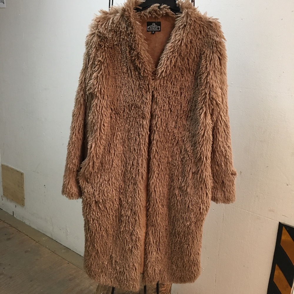 vintage y2k angie faux fur shaggy long coat duster sz m